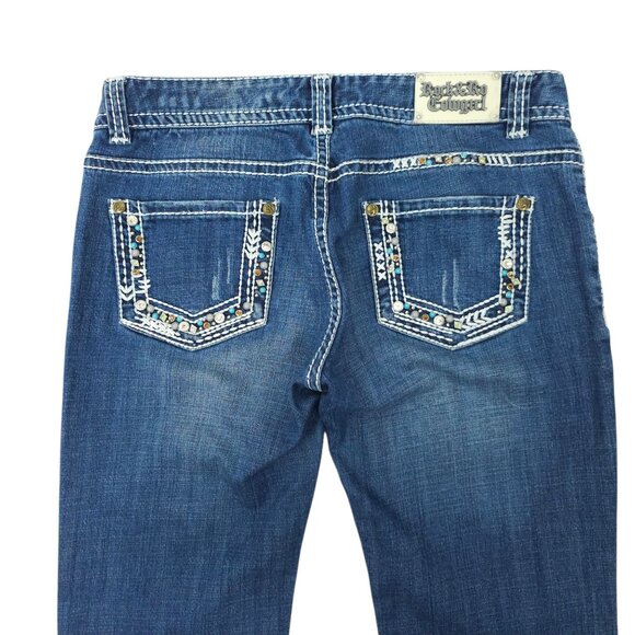 Rock & Roll Cowgirl Boot Cut Jeans READ Womens 31x32.5 Low Rise Distressed Denim - Picture 11 of 16